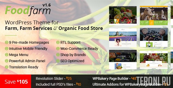 WordPress шаблон для магазина органических продуктов FoodFarm v1.7.8