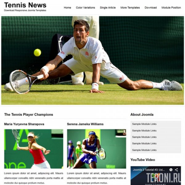 Tennis News — новостной спортивный шаблон Joomla 3