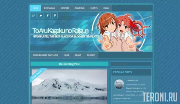 Аниме шаблон для Blogger - To Aru Kagaku no Railgun