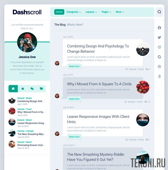 Современный блоговый шаблон WordPress — Dashscroll