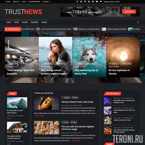 Адаптивный новостной шаблон WordPress — TrustNews