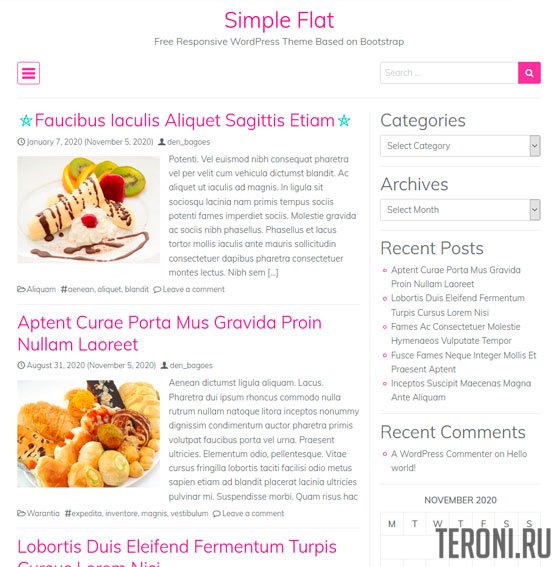 Адаптивный блоговый шаблон WordPress — Simple Flat