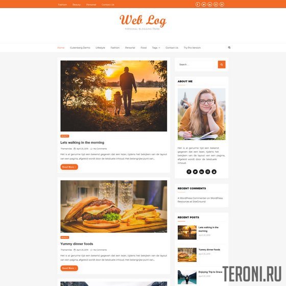 Адаптивный блоговый шаблон WordPress — Web Log