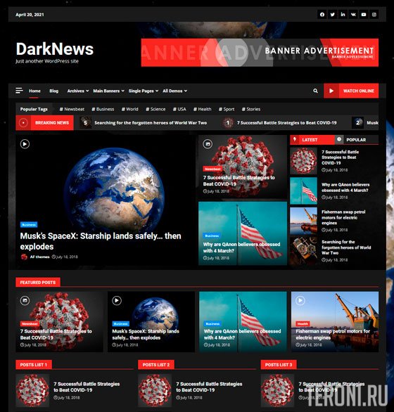 Новостной шаблон WordPress — DarkNews