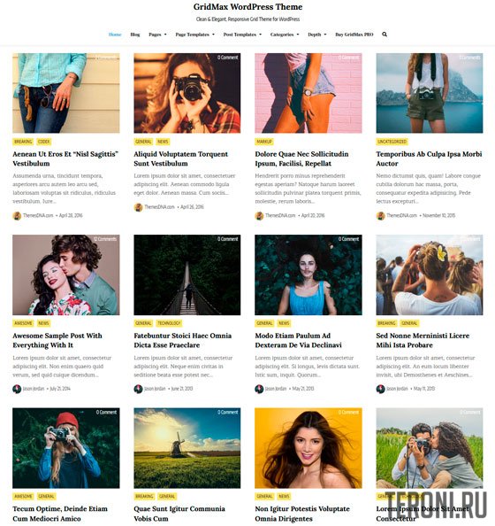 Блоговый шаблон WordPress — GridMax