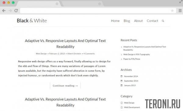 Чистый Bootstrap шаблон для блога — Black N White