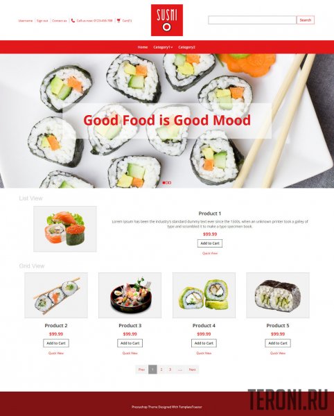 Шаблон PrestaShop 1.7 для суши ресторана